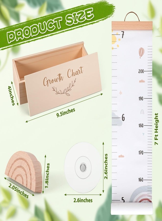 DoubleFill لوحة قياس طول الأطفال DoubleFill الجدارية مع صندوق خشبي تذكاري وخطاف، 7 أقدام، لوحة قياس طول الأطفال من القماش، لوحة تتبع نمو الطفل، ديكور جداري قابل للإزالة لغرفة الأطفال (قوس قزح). - Image 2